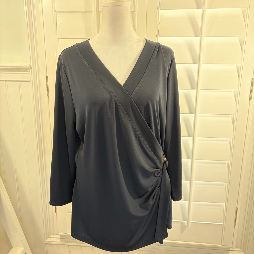 NWT Lauren Ralph Lauren NAVY Faux Wrap Blouse (XL)